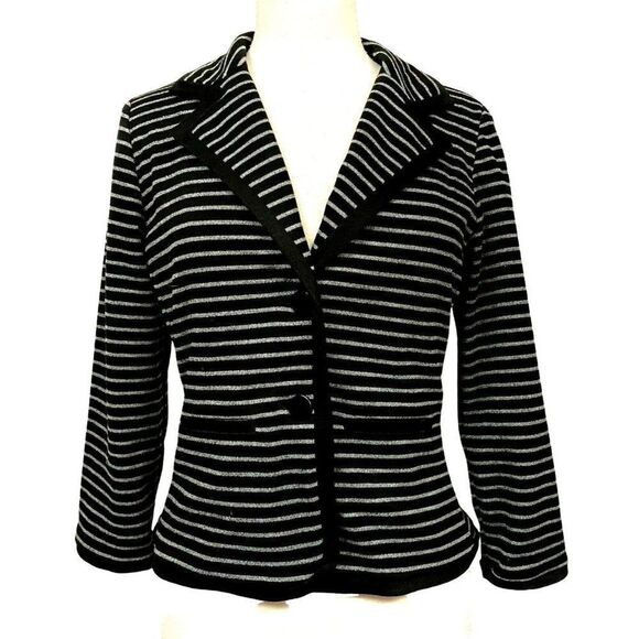 Sandro Studio Sz S Black & Gray Striped Semi-Fitted Shorter Length Jacket Blazer - Picture 7 of 7